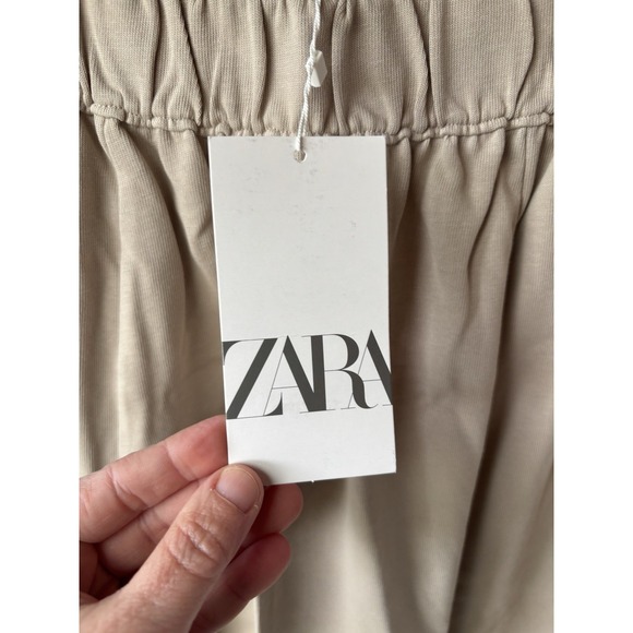 Zara Beige Elastic Waist Slouchy Pull On Flowy Baggy Pants Women's S NWT! - Picture 2 of 6
